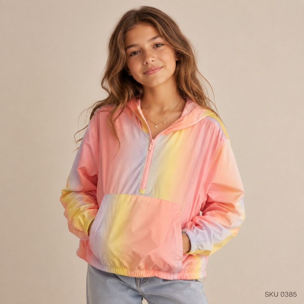 Gap Kids Girls Pastel Ombre Half Zip Hooded Windbreaker Jacket Pink Yellow 0385